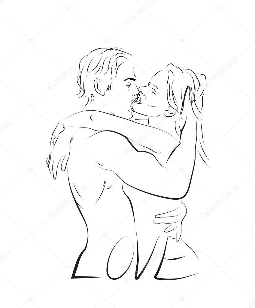 Silhouette of kissing man and woman