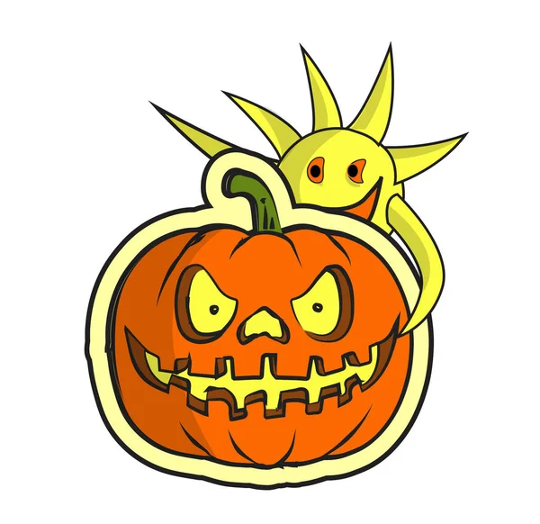 Pumpkin Sun Sticker Halloween — Stock Vector