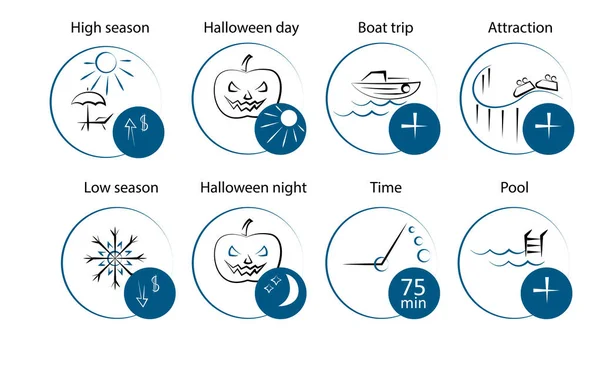 Halloween Ikonok Idő Csónakázás Attrakció — Stock Vector