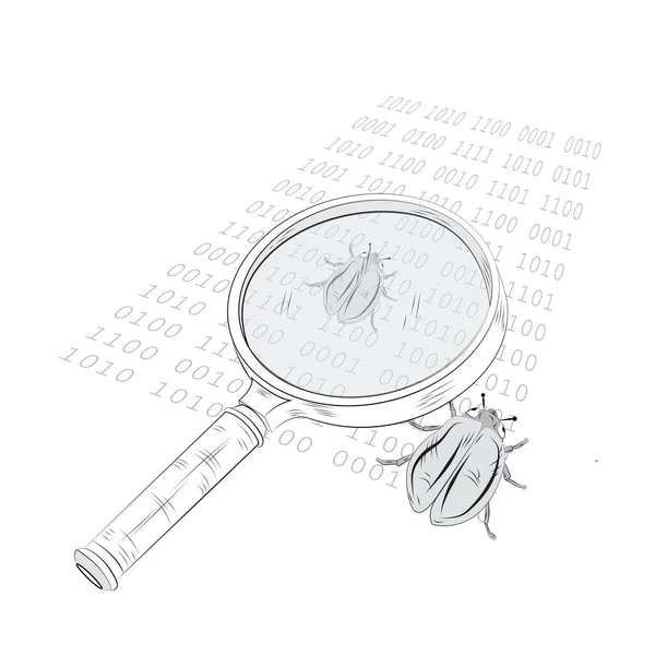 Magnifier Beetle Binary Code White Background — Stock Photo, Image