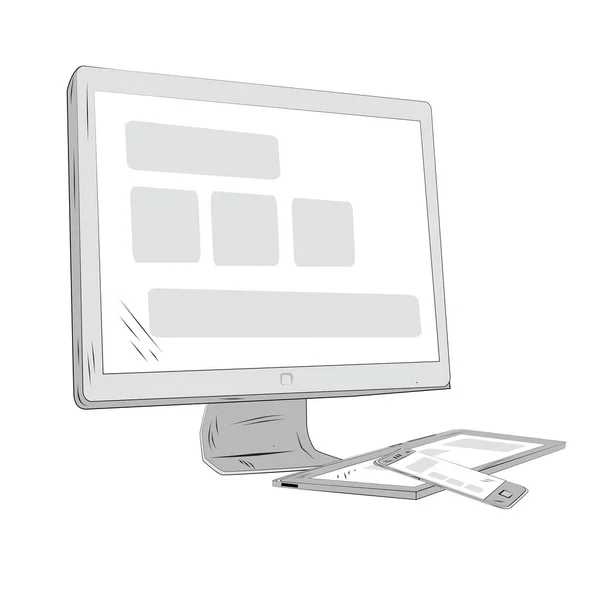 Monitor Phone Tablet White Background — 스톡 사진