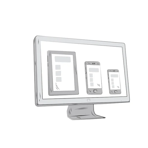 Monitor Phone Tablet White Background —  Fotos de Stock