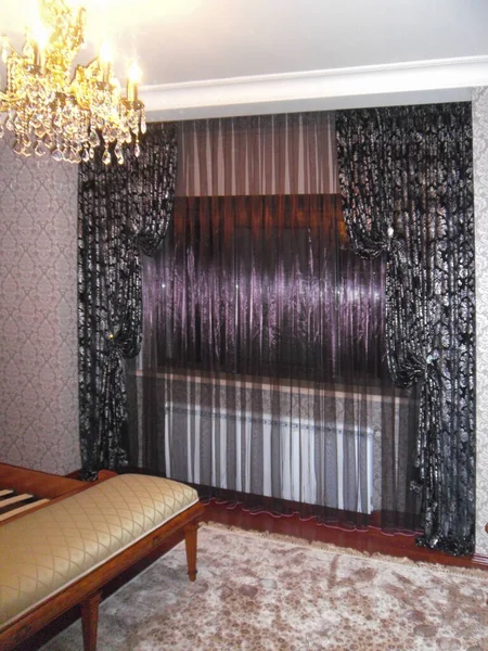 Tule Bonito Cortinas Interior — Fotografia de Stock