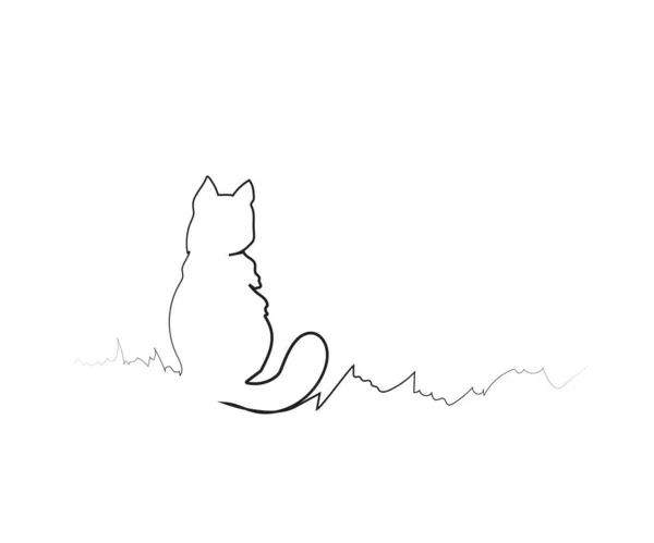 Sitting Cat Drawn One Line — Stock Vector