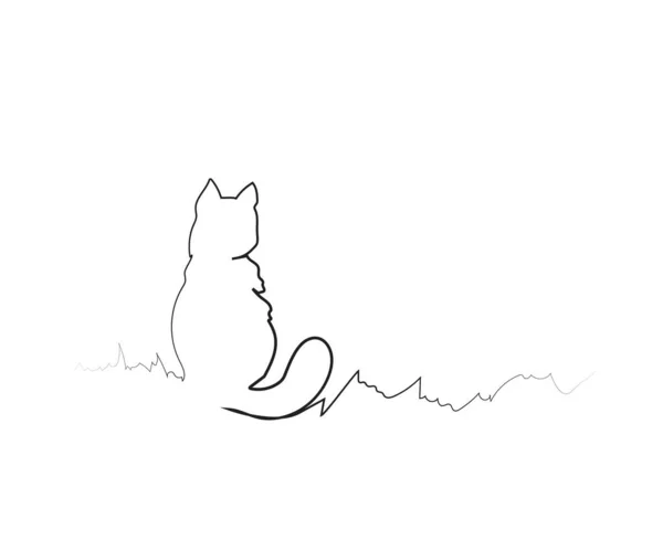 Chat Assis Dessiné Par Une Ligne — Image vectorielle