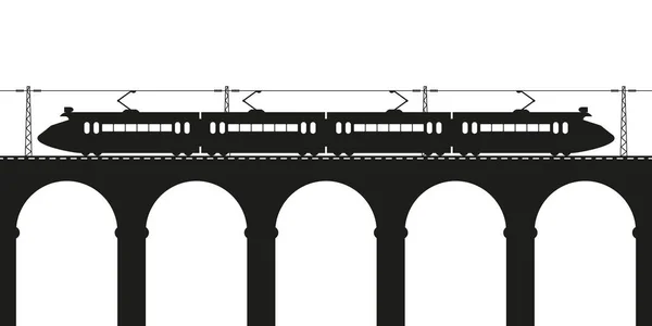 Elektriskt Lokaltåg Viadukten Vektorsilhuett — Stock vektor