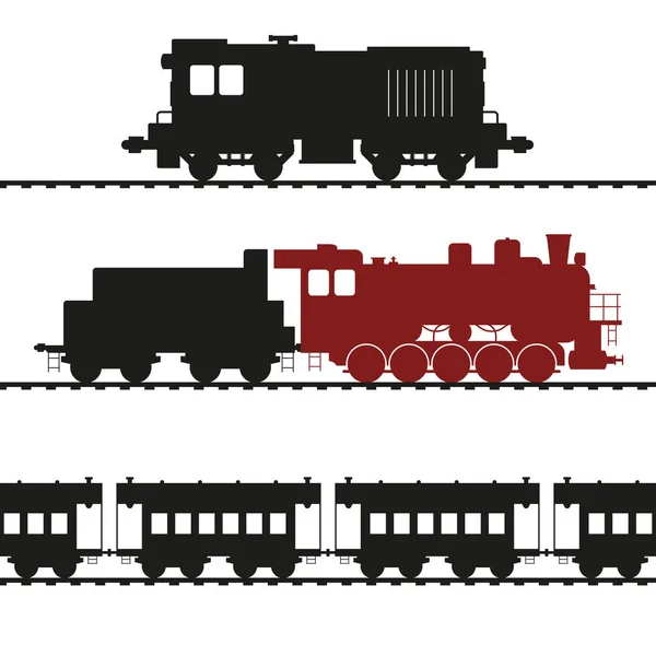 Alte Lokomotiven Rangierlokomotive Und Dampflokomotive Mit Tender Oldtimer Wagen Vektorillustration — Stockvektor
