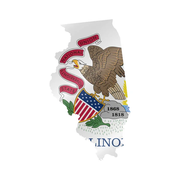 Szczegółowa Mapa Flagi Stanu Illinois Mapa Wektora Zamaskowaną Flagą — Wektor stockowy