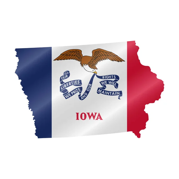 Iowa Nın Detaylı Dalgalı Bayrak Haritası Maskeli Bayraklı Vektör Haritası — Stok Vektör
