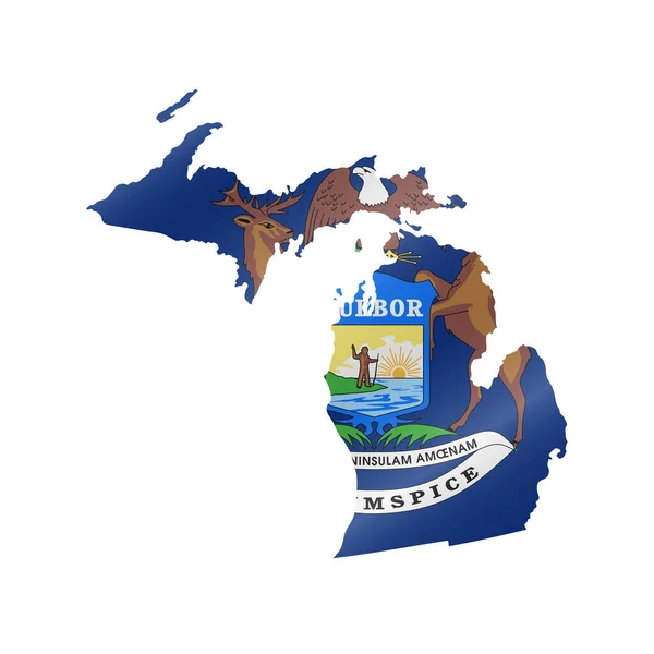 Detaillierte Flaggenschwenkkarte Von Michigan Vektorkarte Mit Maskierter Flagge — Stockvektor