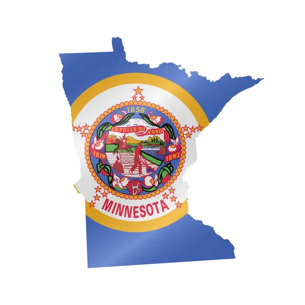 Gedetailleerde Zwaaiende Vlag Kaart Van Minnesota Vectorkaart Met Gemaskerde Vlag — Stockvector