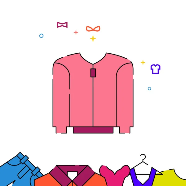 Maglione Rosa Con Cerniera Riempito Icona Vettoriale Linea Semplice Illustrazione — Vettoriale Stock