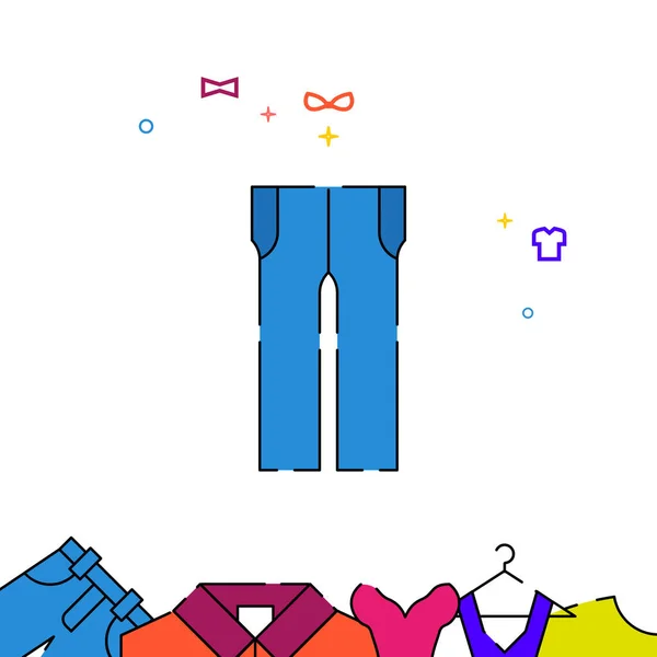 Blue Pants Jeans Filled Line Vector Icon Simple Illustration Garments — Stock Vector