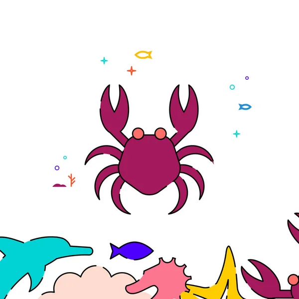 Icône Vectorielle Ligne Remplie Crabe Rouge Illustration Simple Monde Marin — Image vectorielle