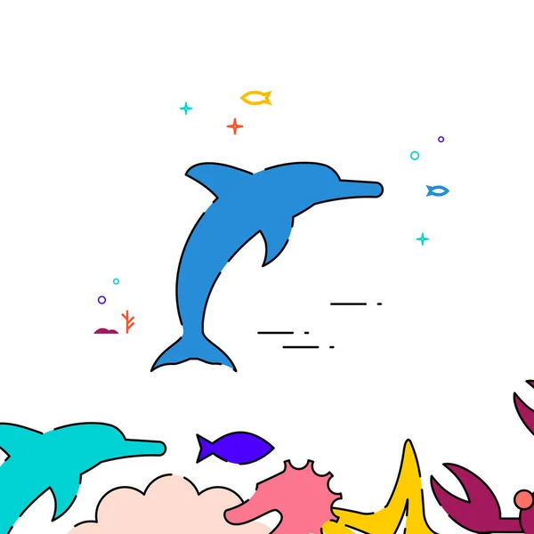 Dolphin Wypełniona Linia Wektor Ikona Prosty Ilustracja Morze Świat Morskie — Wektor stockowy