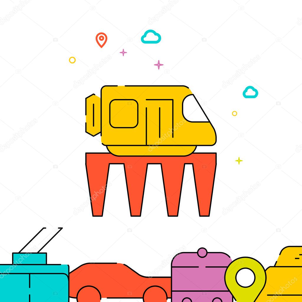 Monorail train filled line vector icon, simple illustration, city public transportation related bottom border.