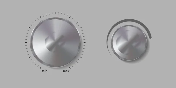 Botones Sonido Metálico Control Volumen Ilustración Vectorial Realista — Archivo Imágenes Vectoriales