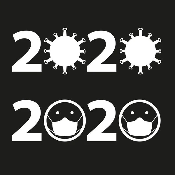 2020 Год Год Ковидов Бактерии Иконами Маски Векторная Иллюстрация Плоского — стоковый вектор