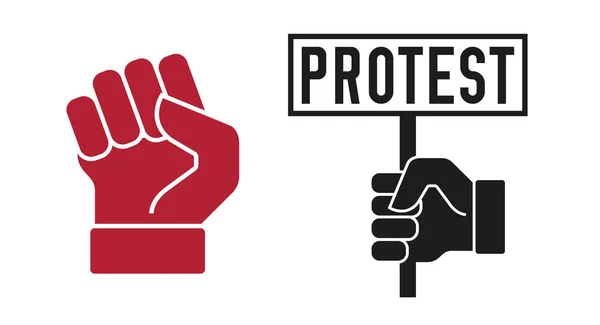 Mão de protesto segura cartaz e punho rased. Ilustração vetorial — Vetor de Stock
