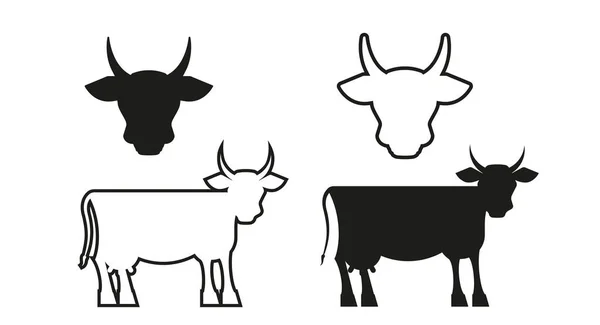 Siluetas simples de vaca. Ilustración vectorial — Vector de stock