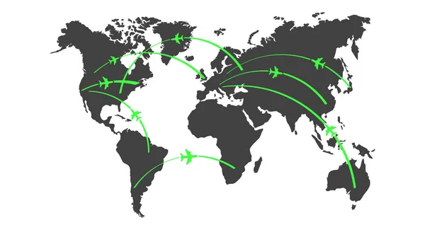 Uçak rotaları dünya haritası. Vektör illüstrasyonu — Stok Vektör