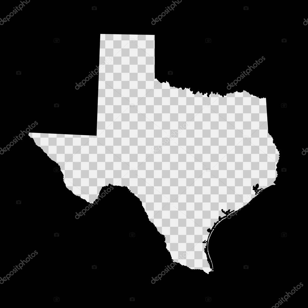 Texas US state stencil map. Laser cutting template on transparent background. Die cut vector shape. Silhouette mockup for any purposes.