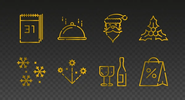 Navidad icono de oro conjunto plano estilo vector ilustración — Vector de stock