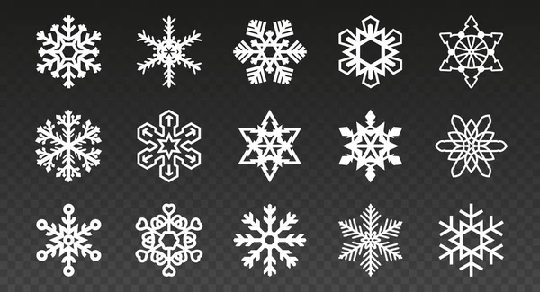 Große Sammlung von Schneeflocken in verschiedenen Formen flache Vektorillustration — Stockvektor
