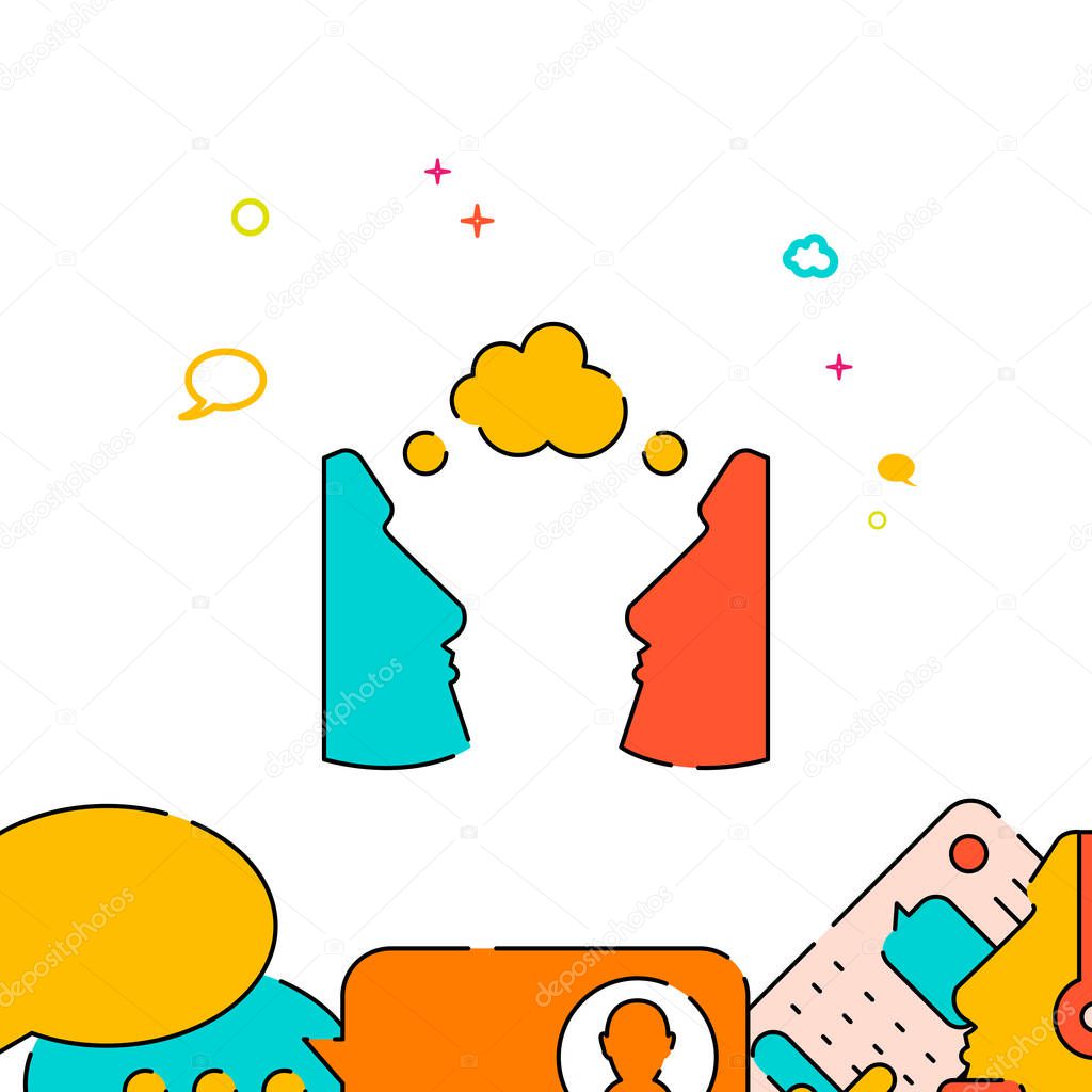 People exchange thoughts filled line vector icon, simple illustration, people communication related bottom border.