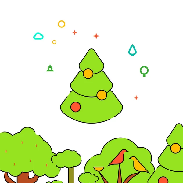 Geschmücktes Weihnachtsbaum Gefülltes Zeilenvektorsymbol Einfache Illustration Wald Holzbezogene Unterkante — Stockvektor