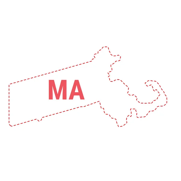 Massachusetts Amerikaanse staatskaart overzicht stippellijn grens — Stockvector