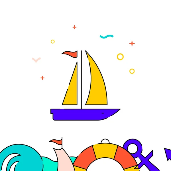 Iate à vela, ícone de linha cheia de veleiro, ilustração simples —  Vetores de Stock
