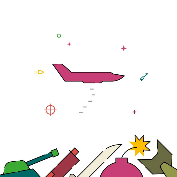 Bombardeiro e bombas caindo ícone linha cheia, ilustração simples —  Vetores de Stock