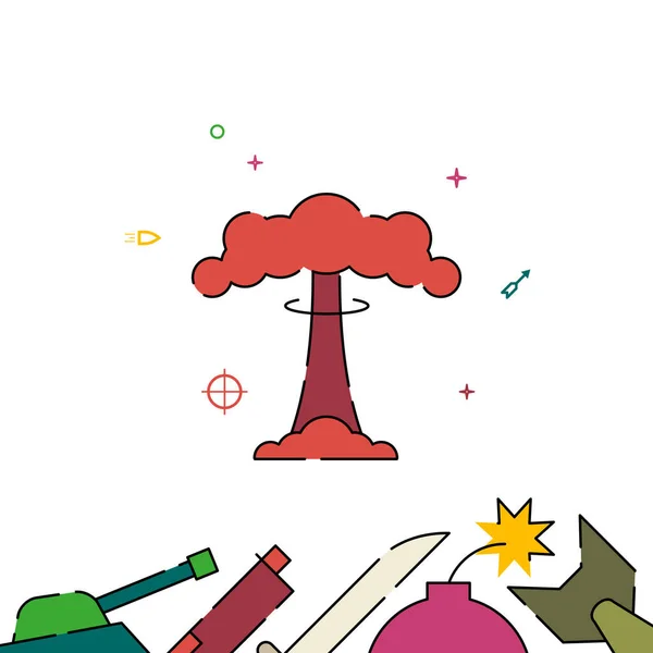 Atomexplosion, Pilzwolke gefüllt Zeilensymbol, einfache Illustration — Stockvektor