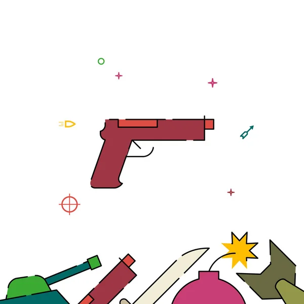 Pistool, pistool, met pistool gevuld lijnpictogram, eenvoudige illustratie — Stockvector