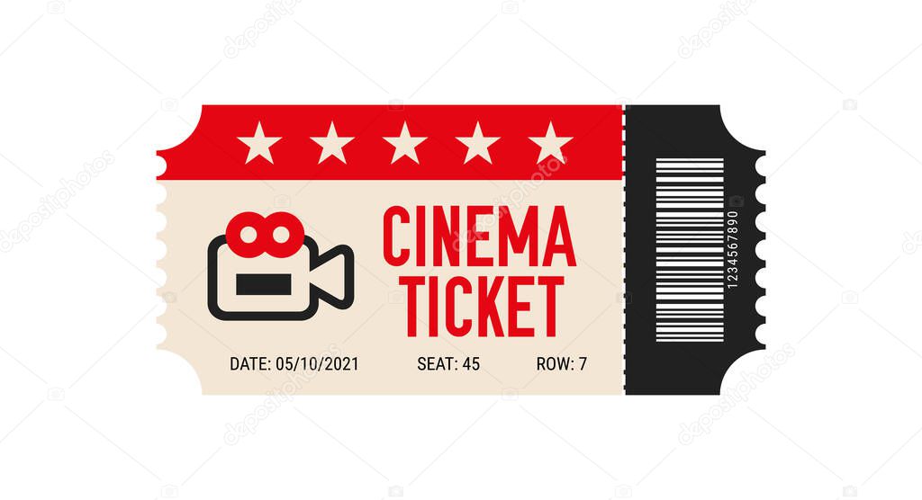 Cinema ticket with barcode vector icon