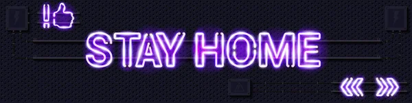 SOGGIORNO CASA lampada al neon viola incandescente segno su una parete elettrica nera — Vettoriale Stock