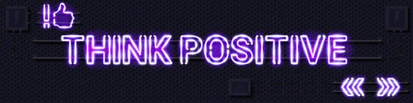 PENSAR Lámpara de neón púrpura brillante POSITIVO en una pared eléctrica negra — Archivo Imágenes Vectoriales