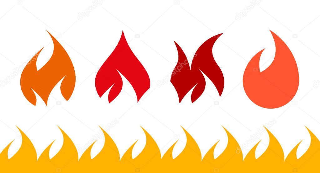 Fire flame icon set. Vector illustration