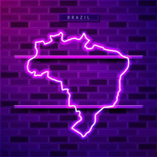 Brasil mapa brillante lámpara de neón púrpura signo — Archivo Imágenes Vectoriales