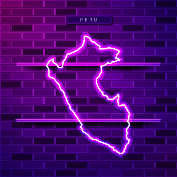 Perú mapa brillante lámpara de neón púrpura signo — Vector de stock