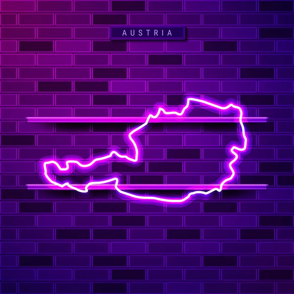 Ausztria térkép világító lila neon lámpa jel — Stock Vector