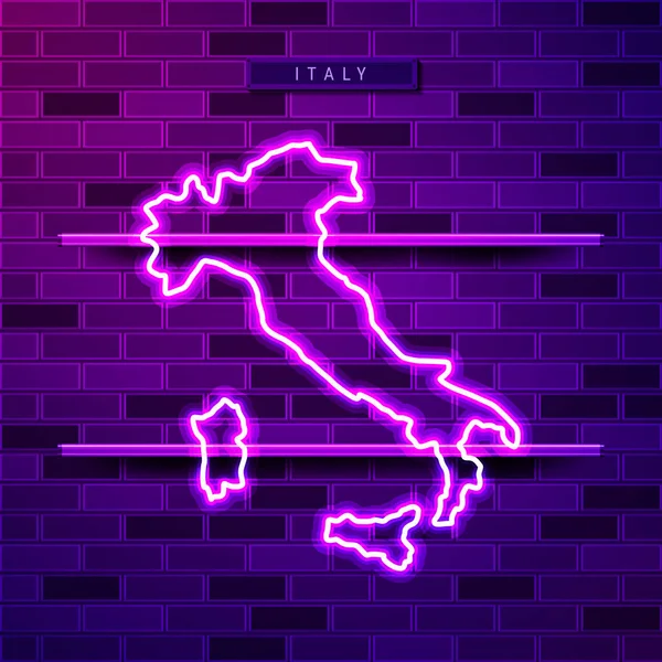Italien-Karte leuchtet lila Leuchtschrift — Stockvektor
