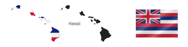 Mapa Del Estado Hawái Con Bandera Enmascarada Silueta Detallada Ondeando — Archivo Imágenes Vectoriales