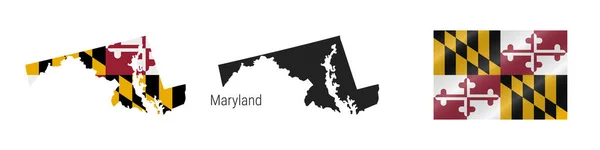 メリーランド州の州地図にマスクフラグが付いている シルエットは 旗を振って 白地に独立したベクトル図 — ストックベクタ