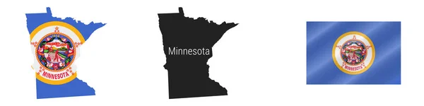 Mapa Estado Minnesota Eua Com Bandeira Mascarada Silhueta Detalhada Acenar — Vetor de Stock