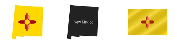 New Mexico Usa Delstatskarta Med Maskerad Flagga Detaljerad Siluett Viftar — Stock vektor