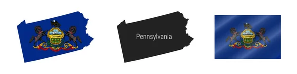 Karte Des Bundesstaates Pennsylvania Mit Vermummter Flagge Detaillierte Silhouette Fahne — Stockvektor