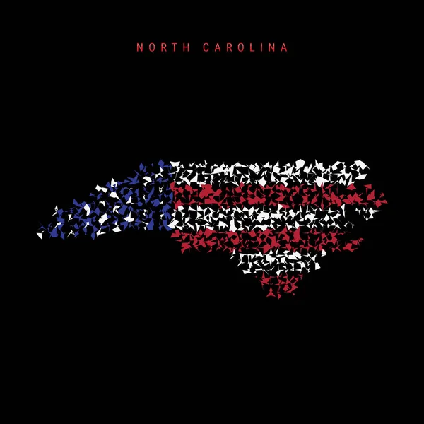 Kuzey Carolina Bayrak Haritası Kaotik Parçacıklar Amerikan Bayrağı Renginde Vektör — Stok Vektör