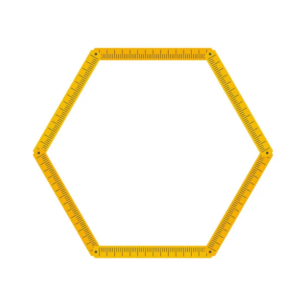 Marco Hexagonal Hecho Regla Plegado Amarillo Ilustración Vectorial Estilo Plano — Vector de stock